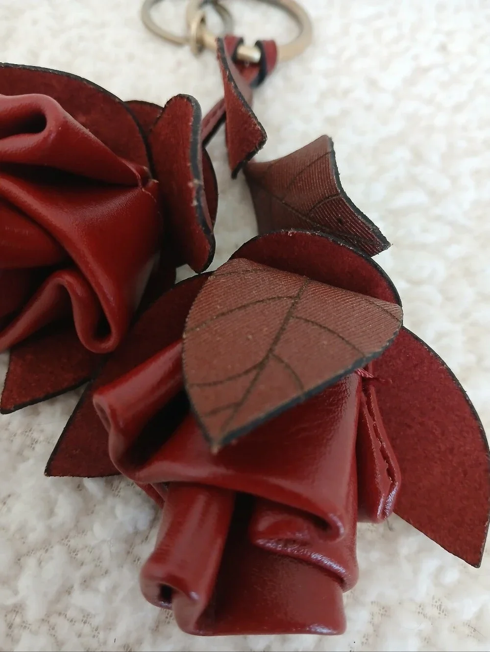 Patricia Nash Ruby Red Laced Leather Flowers Keychain